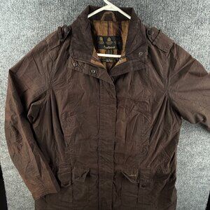 Barbour Flyweight Urban Jacket Tartan Lined Waxed Brown Women Full Zip Size 16